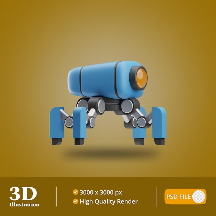 PSD robotic turret object illustration 3d