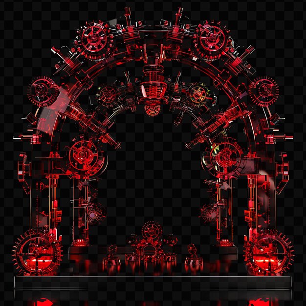 PSD robotics gate met mechanische armen en ruby red gears made w design cnc frame art creative ink psd