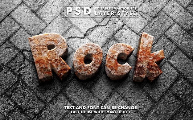 Rock 3d text effect. editable text effect premium psd with smart object