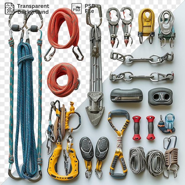 PSD rock climbing equipment set up on a transparent background