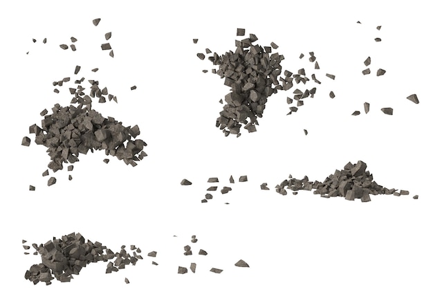 PSD rock debris isolated transparent background 3d rendering