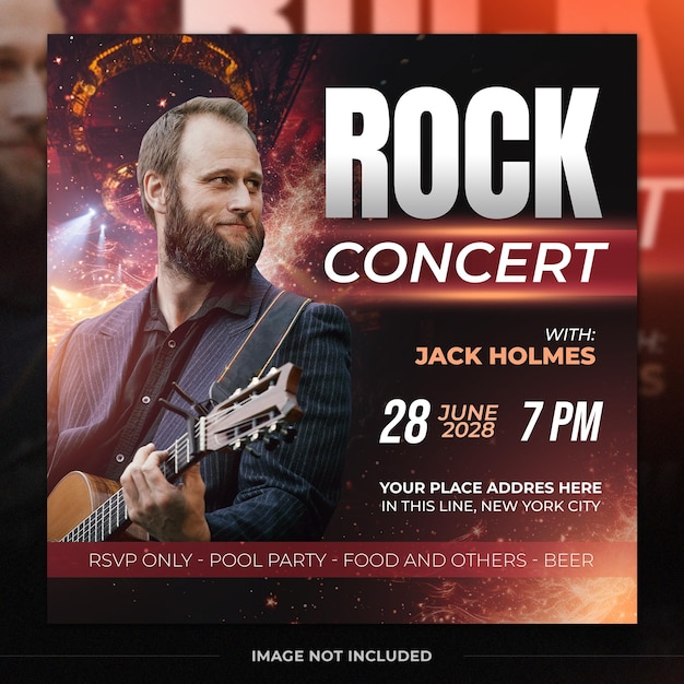 PSD rock music concert show flyer social media template