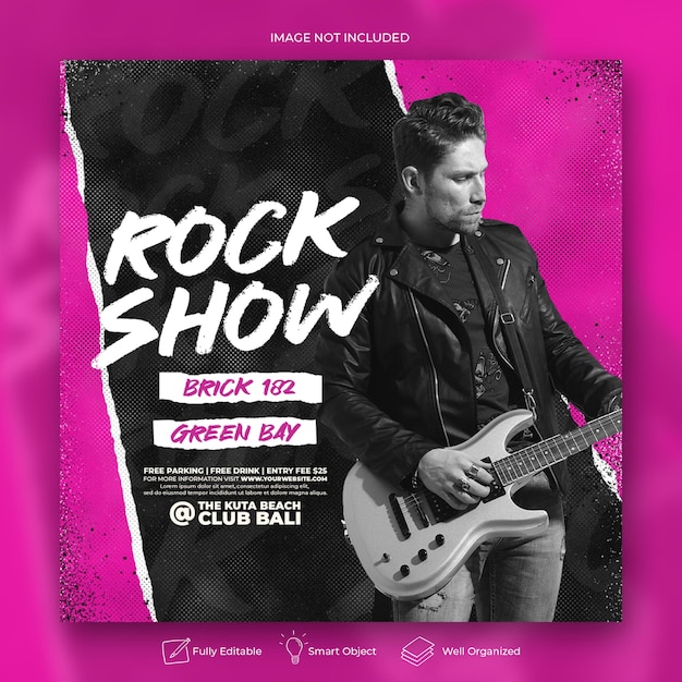 PSD rock music festival instagram social media banner template