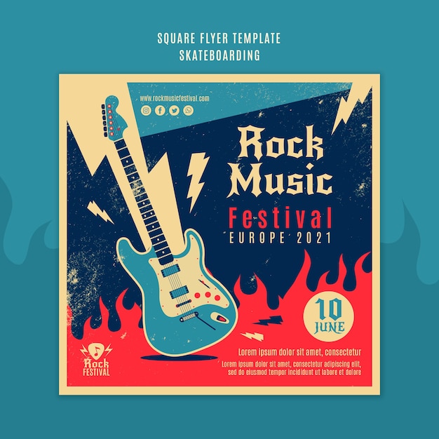 Rock music festival square flyer