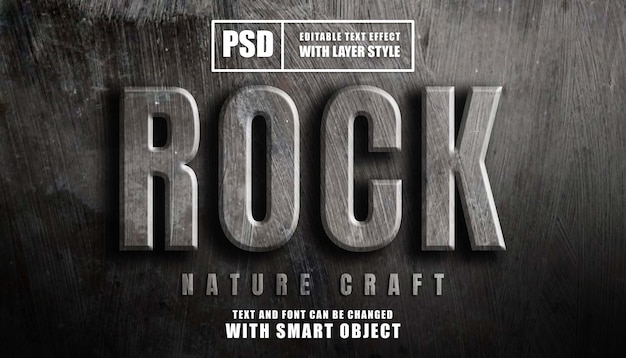 PSD rock nature craft 3d editable text effect with smart object template