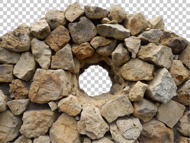 PSD rock wall with hole on transparent background