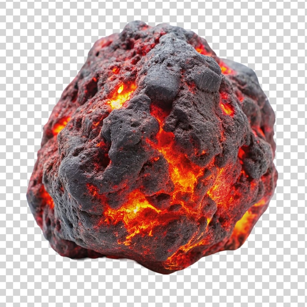 PSD rock with red lava isolated on transparent background