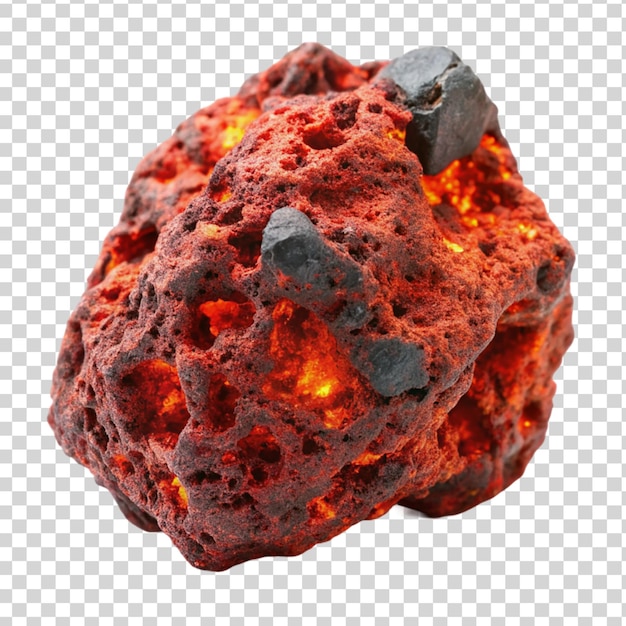 PSD rock with red lava isolated on transparent background