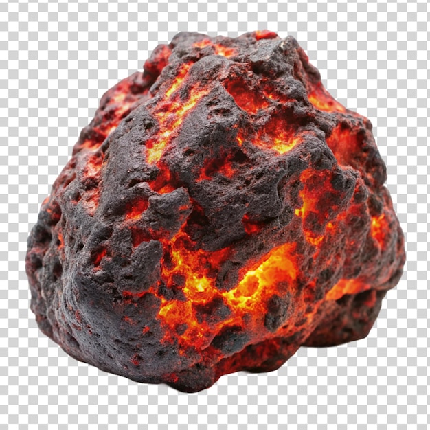 PSD rock with red lava isolated on transparent background