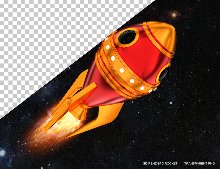 PSD rocket 3d icon 3d space rocket with flare