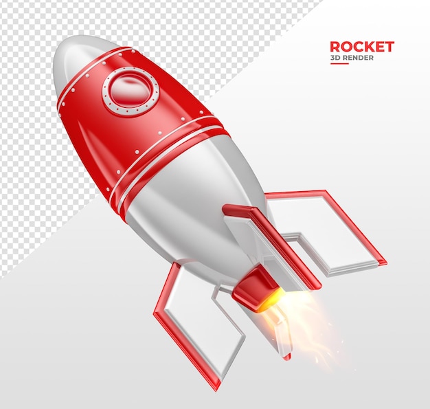 PSD rocket in 3d render cartoon red and white for design composition