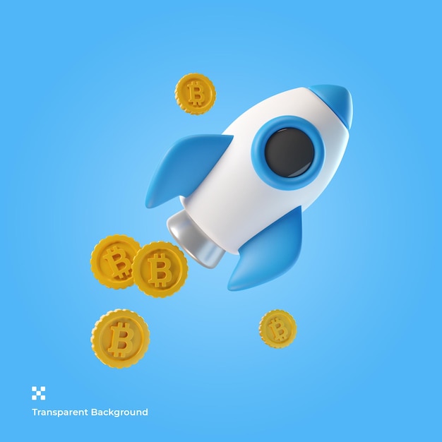 PSD rocket bitcoin 3d illustration