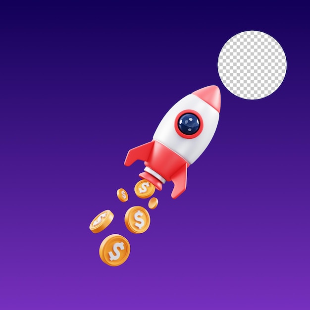 rocket coins 3d illustration