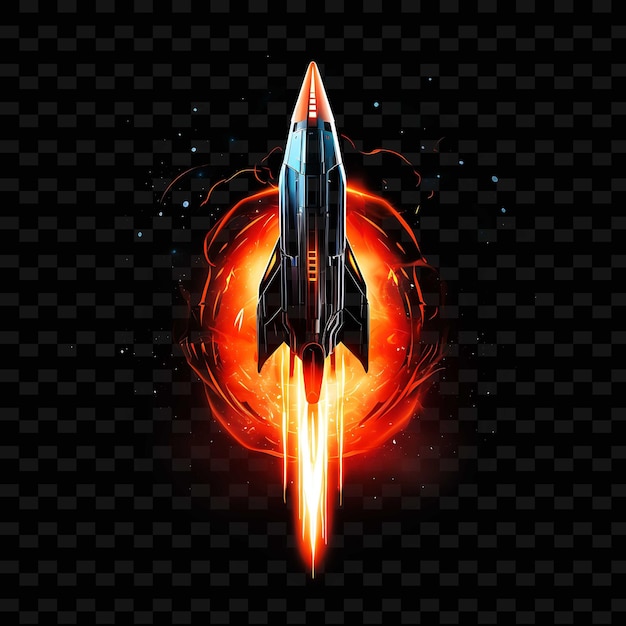 PSD rocket fiery orange streaked neon lines planet decorations p png y2k shapes transparent light arts