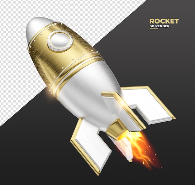 PSD ロケット 3 d レンダリング漫画白とデザイン構成のための金