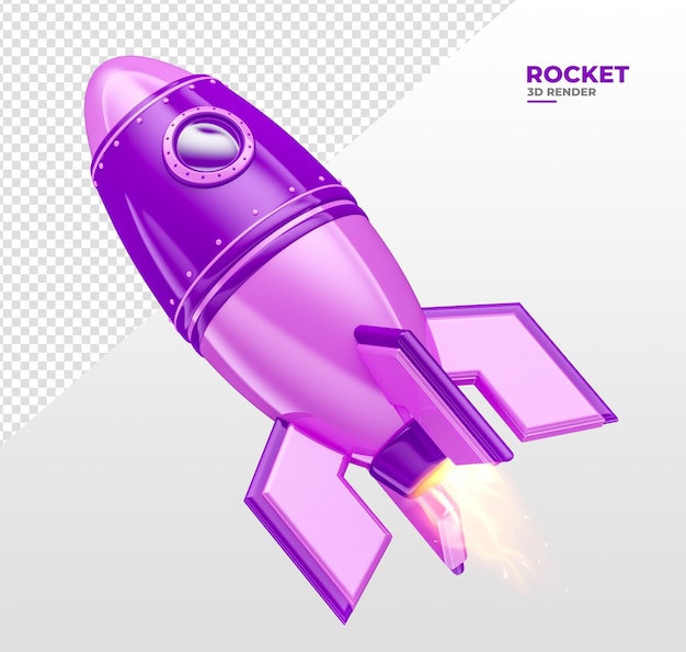 ロケットの 3 d レンダリング紫とピンクの漫画のデザイン構成