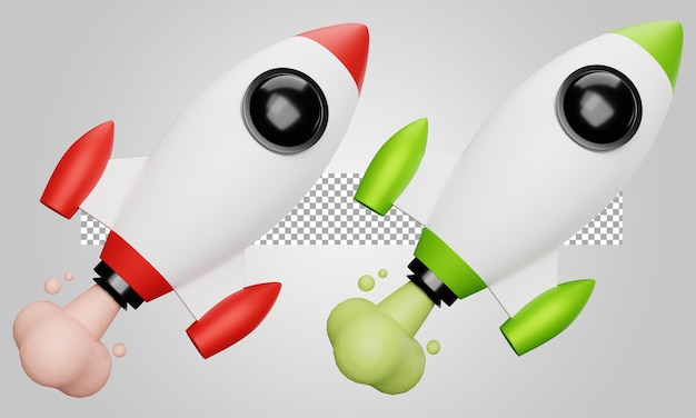 Rocket launch isolated on transparent background 3D Render
