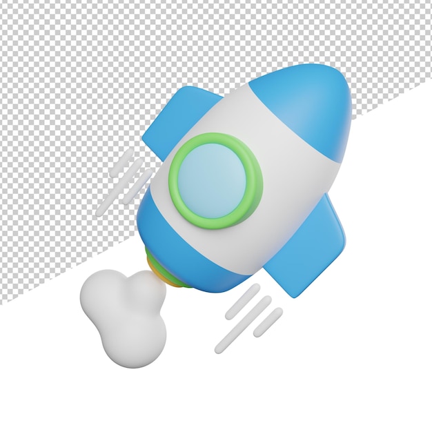 Rocket Launch Start Up side view 3d rendering icon illustration on transparent background