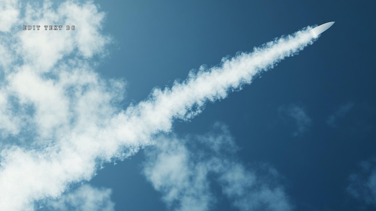 PSD rocket launching into a clear blue sky leaving a white contrail