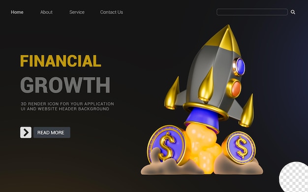 PSD Ракетный обед со знаком доллара на темном фоне 3d визуализация концепции финансового роста