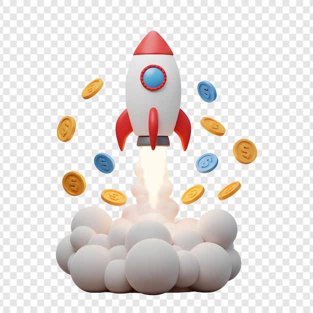 rocket ship launching with coins