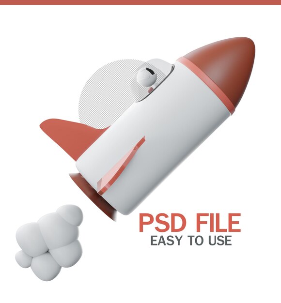 PSD rocket space ship take off 3d rendering