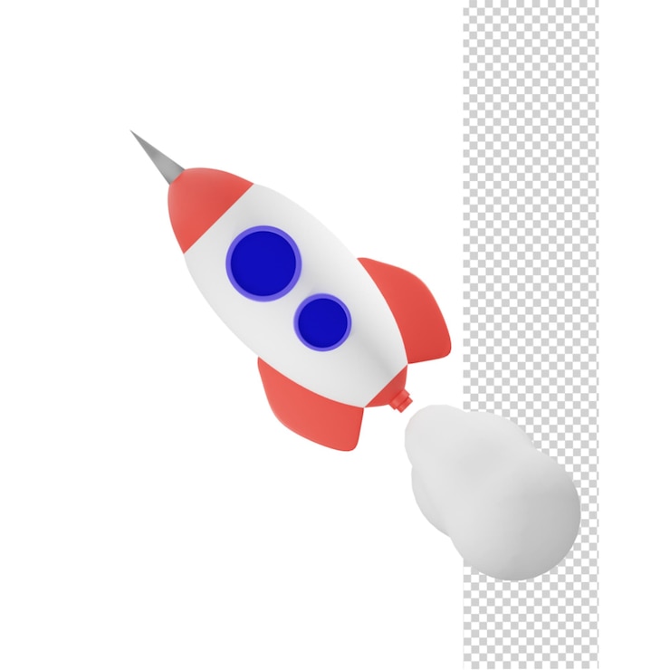 PSD rocket startup concept 3d render illustration