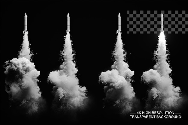 PSD rocket tracks and space rocket launch with smoke on a transparent background