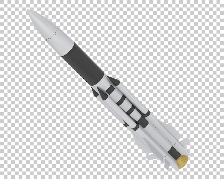PSD rocket on transparent background 3d rendering illustration