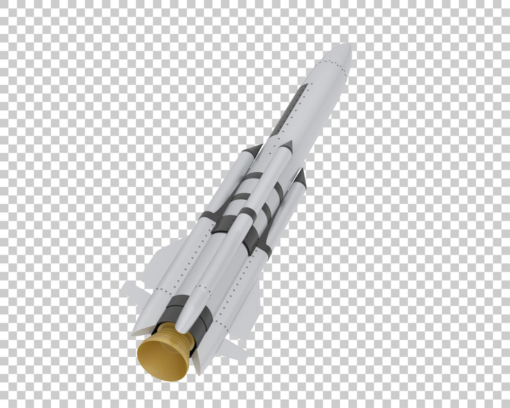 PSD rocket on transparent background 3d rendering illustration