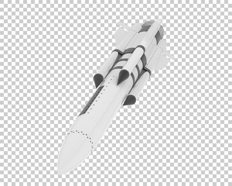 PSD rocket on transparent background 3d rendering illustration
