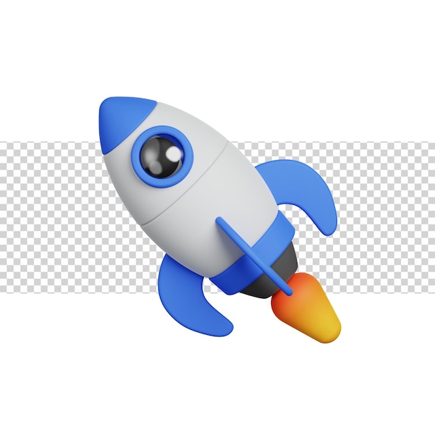 PSD rocket with blue color 3d rendering icon for website or app or game fun and simple rocket