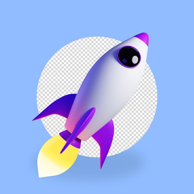 PSD rocket with fire 3d illustration