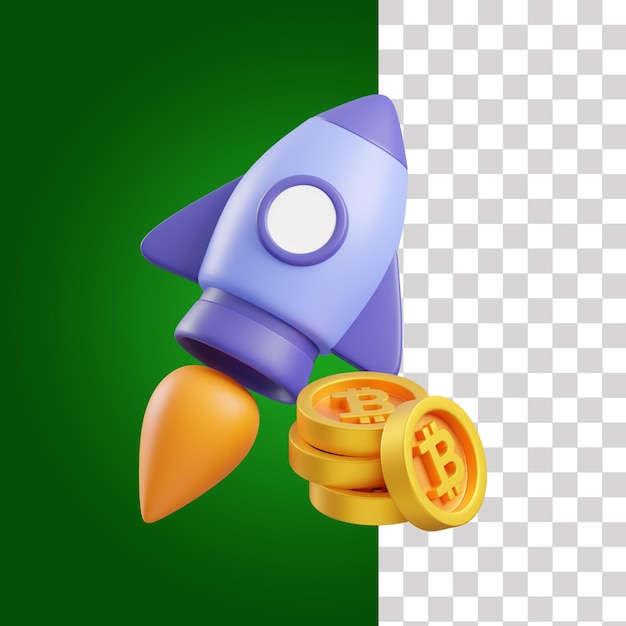 A rocket with a gold coin beside it