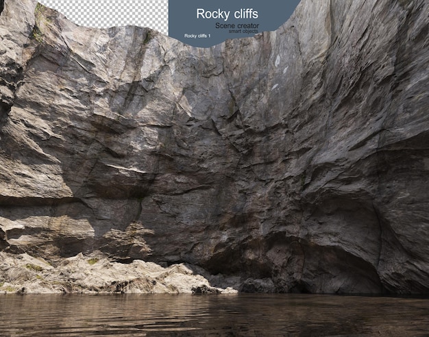 PSD rocky cliffs with trees and grass