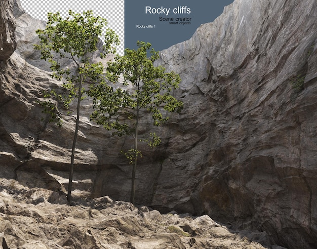 PSD rocky cliffs with trees and grass