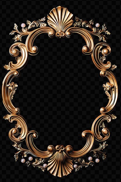 PSD rococo gold frame with shell and scroll motifs embellished w luxury metal decor art background