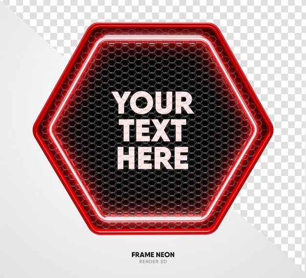 Röd ram med rutnät och neontextur i realistisk 3D-rendering med transparent bakgrund