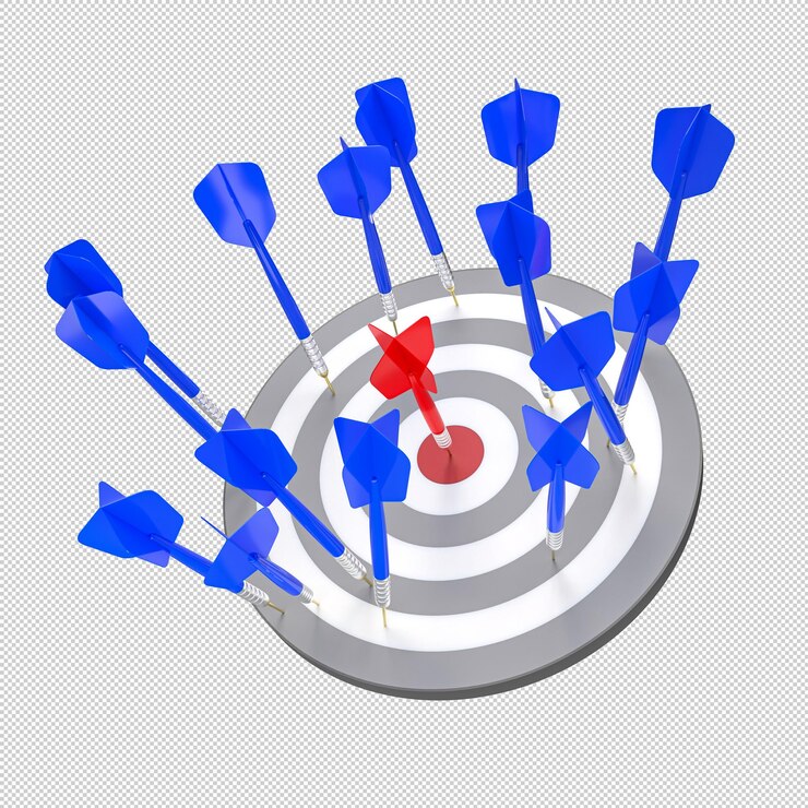 PSD rode dart treft bullseye op dartboard 3d succes concept
