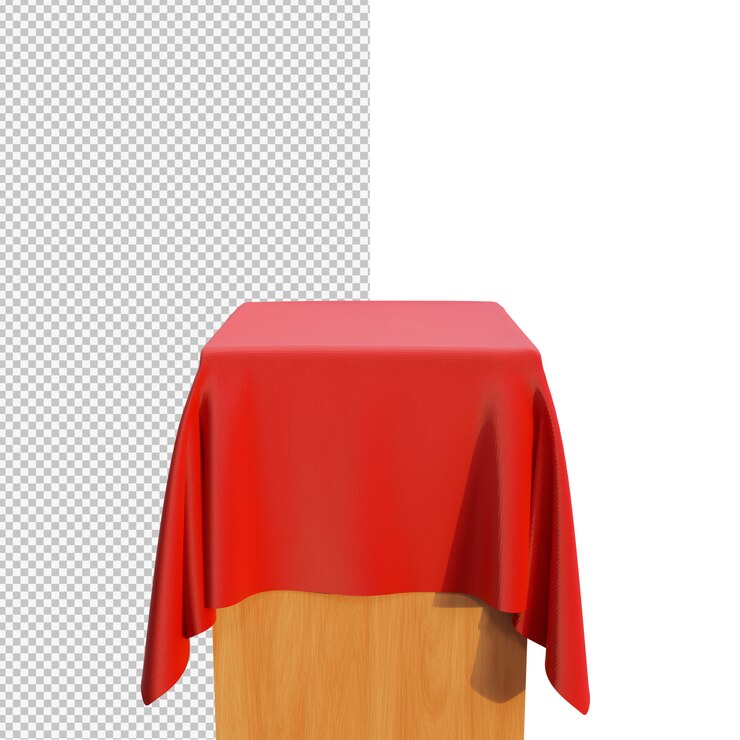 Rode doek op een houten vierkante sokkel