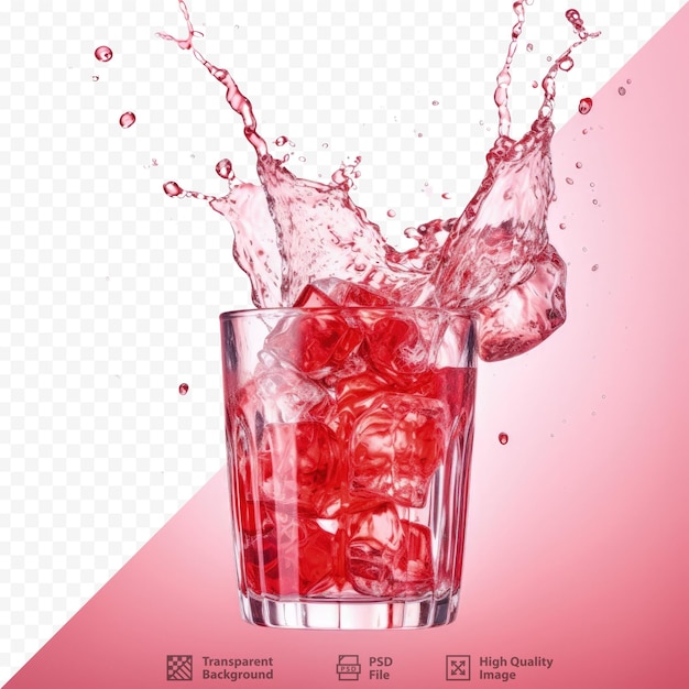 PSD rode drank gegoten over ijs op een transparante achtergrond