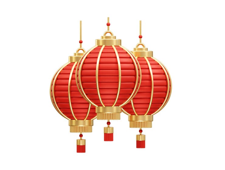 PSD rode en gouden chinese lantaarns hangen icoon 3d rendering element