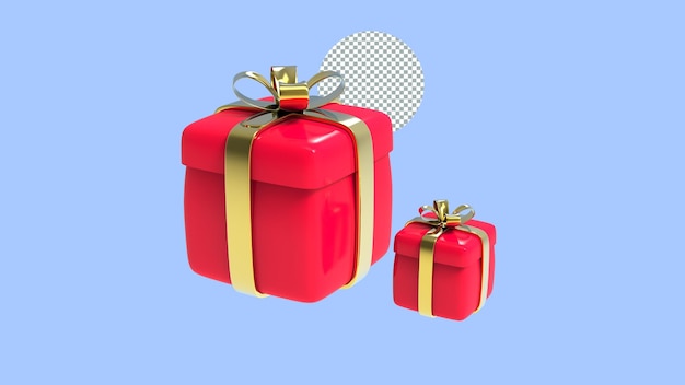 Rode geschenkdoos gouden lintboog voor geïsoleerde kerstverjaardagsviering 3d render illustratie