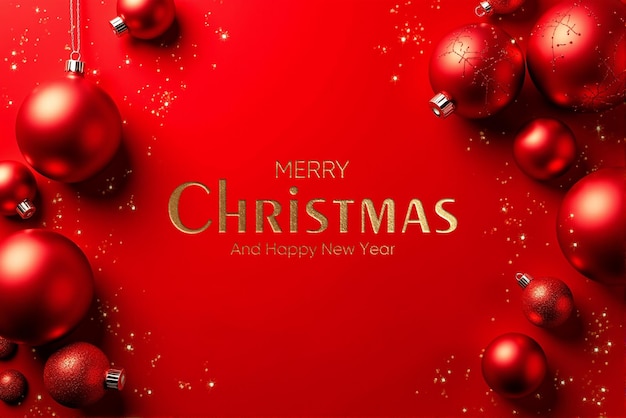 Rode kerstposter met ornamenten op rode achtergrond Elegant feestelijk ontwerp