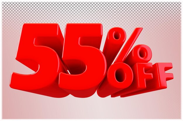 Rode korting 55 procent korting verkoop 3D Render Number Promotie
