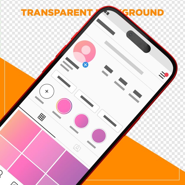 Rode mockup van een mobiele telefoon met een doorzichtige achtergrond