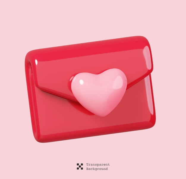 Rode papieren envelop met roze hart geïsoleerd. 14 februari happy valentine's day icoon. 3d illustratie