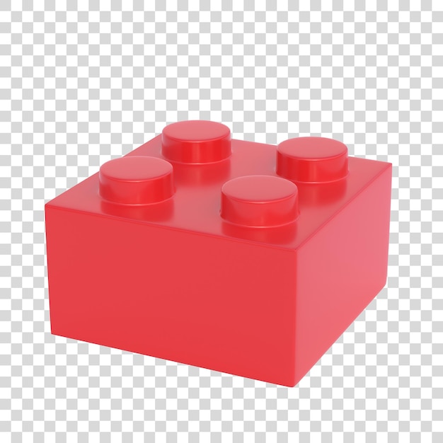 Rode plastic speelgoed bouwsteen geïsoleerd op een witte achtergrond 3D render illustratie