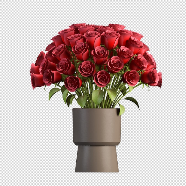 Rode rozen in vaas in 3d-rendering geïsoleerd