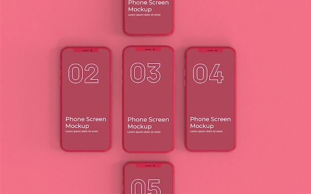 Rode smartphones mockup bovenaanzicht